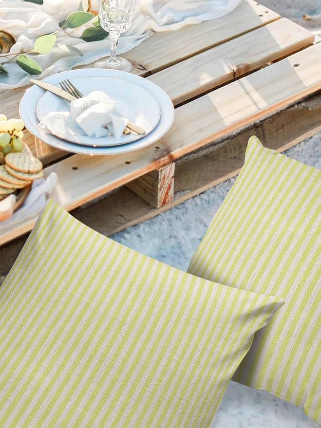 Outdoor Waterproof Throw Pillow Covers Set of 2 Yellow Stripes Pillowcases 24x24 Inches Linen Classic Vertical Striped Patio Decorative Pillows Cushion Case Patio Pillows for Couch Bed Chair Garden