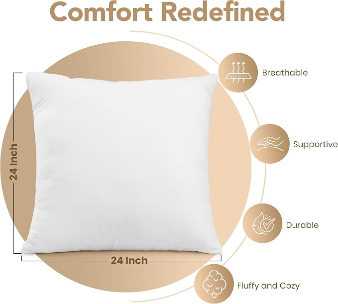 Utopia Bedding 24x24 Outdoor Pillows, Water Resistant Throw Pillows, 2-Pack | Outdoor Throw Pillows, Water Repellent, Decorative Pillow for Patio Furniture & Porches, Plush & Supportive, Pack of 4, White