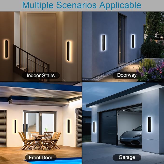 2 Pack 31.5inch Modern Outdoor Wall Light, 2700k-6500k Dimmable Long Exterior Light Fixtures Wall Mount, LED Linear Outdoor Wall Sconce Lights, IP65 Waterproof Outside Garage Lights for House
