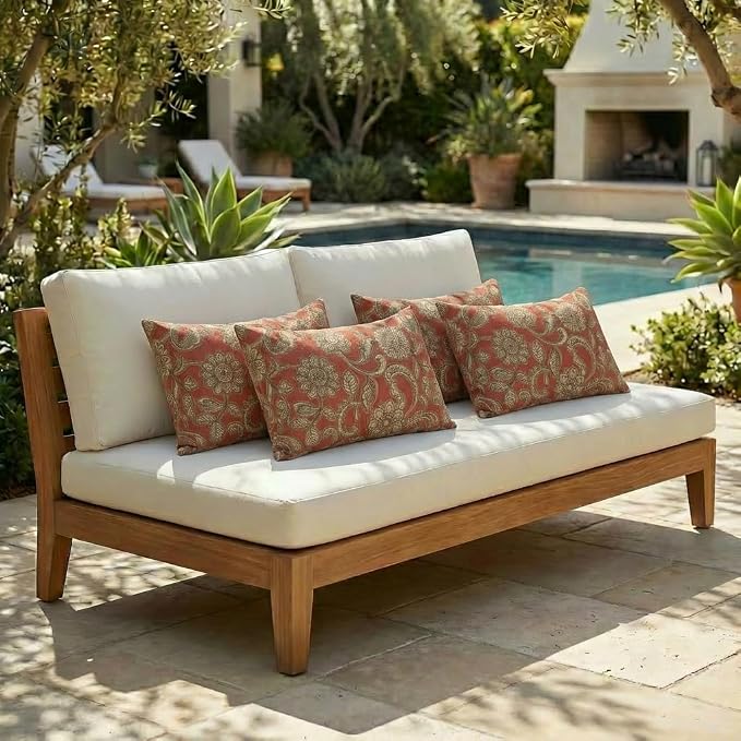 RSH DECOR: Outdura Lumbar Throw Pillows Set of 4 | 20" x 12" | Water and Fade-Resistant Performance Fabric | Outdoor Pillow Covers with Down-Alternative Inserts | Made in USA (Veranda Crimson)