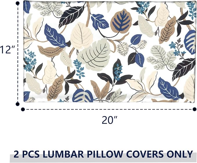 Outdoor Lumbar Pillow Covers 12”x20”, Rectangle Throw Pillow Covers for Patio Furniture, Decorative Lumbar Cushion Case for Garden Balcony Couch Office Chair, Pack of 2, Breeze Leaves Beige