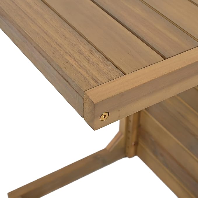 Outdoor C Shaped Side Table, Weather Resistant Acacia Wood Patio Side Table Coffee End Table for Garden Porch Lawn (Brown)