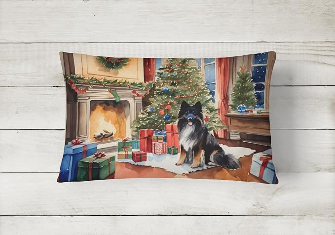 Caroline's Treasures DAC2691PW1216 Keeshond Cozy Christmas Throw Pillow Machine Washable, Indoor Outdoor Decorative Pillow for Couch, Bed or Patio, 12HX16W