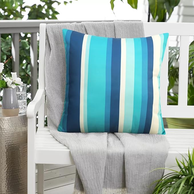 Pyonic Outdoor Waterproof Throw Pillow Covers 18x18 Dark Blue Pillow Covers Decorative Lines Striped Cushion Cases Set of 2 for Patio Furniture Tent Garden,Color Stripe