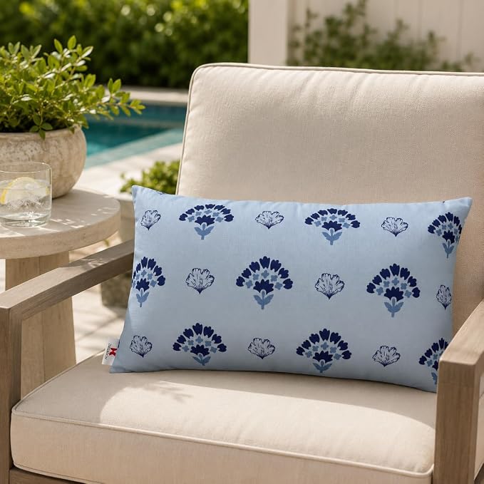 Pack of 2 Patio Lumbar Pillows 12"x20" | Fade Resistant Outdoor Waterproof Lumbar Pillow with Inners Decorative Garden Lumbar Cushions for Home Patio Terrace Sofa