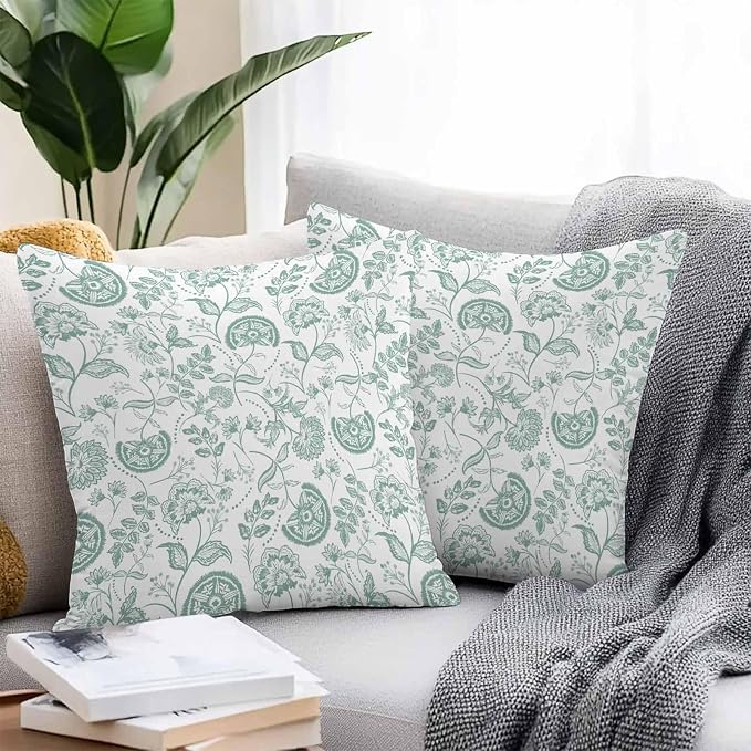 Summer Turquoise Flower Outdoor Pillow Covers 20x20in Pack of 2 Waterproof Pillowcase Retro Farmhouse Pastoral Botanical Decorative Throw Cushion Case for Patio Couch Sofa