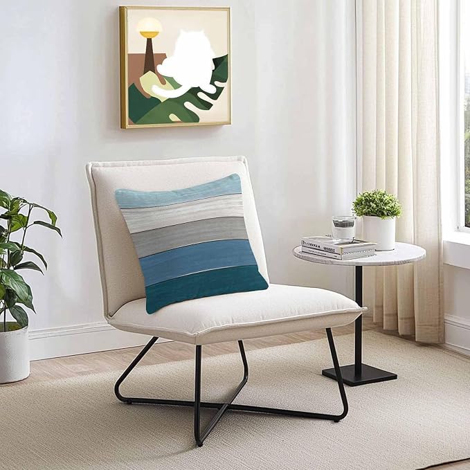 Outdoor Throw Pillow Covers 20X20 Set of 2 Waterproof Ombre Blue Gray Decorative Zippered Cushion Covers for Patio Furniture, Farmhouse Retro Rustic Barn Wood Texture Lumbar Pillowcases Ocean Hues