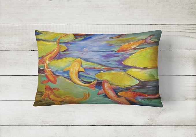 Caroline's Treasures JMK1115PW1216 Koi Canvas Fabric Decorative Pillow Machine Washable, Indoor Outdoor Decorative Pillow for Couch, Bed or Patio, 12HX16W