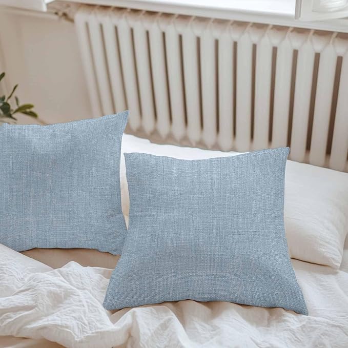 Vandarllin Outdoor Throw Pillows Covers 16x16 inch Set of 2 Waterproof Sky Blue Linen Decorative Zippered Cushion Covers for Patio Furniture, Farmhouse Pure Color Lumbar Pillowcases