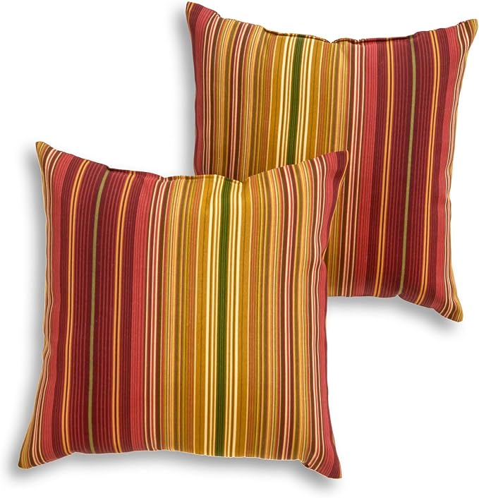 South Pine Porch Outdoor 17-inch Square Accent Pillow, Set of 2, Kinnabari Stripe
