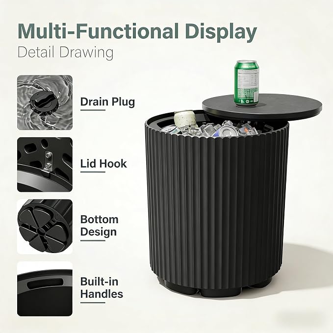 Outdoor Cooler Side Table, 2-in-1 Portable Ice Chest Side Table, Cooler Table All Weather Resistant for Patio & Parties & Picnics & Beach & BBQ
