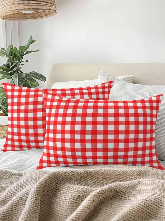 Outdoor Waterproof Throw Pillows Country Red Buffalo Plaid Patio Pillows,Decorative Pillow Covers with Insert,Pillow Cushion Case for Garden Couch Sofa Classic Gingham Check