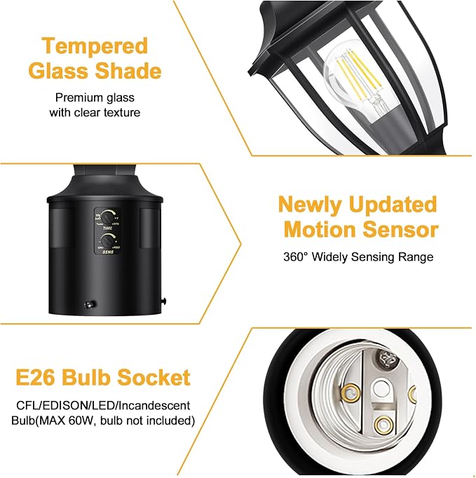 Lamomo Motion Sensor Outdoor Post Lights, Dusk to Dawn Lamp Post Light Fixture, Waterproof Aluminum Lamp Posts Outdoor Lighting Pole Lantern for Yard Patio Pathway Garden