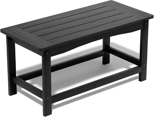 Outdoor Coffee Table, 35.4" x 17.5" All Weather Rectangle Patio Coffee Side Table for Garden Lawn Porch Poolside Balcony (Black)