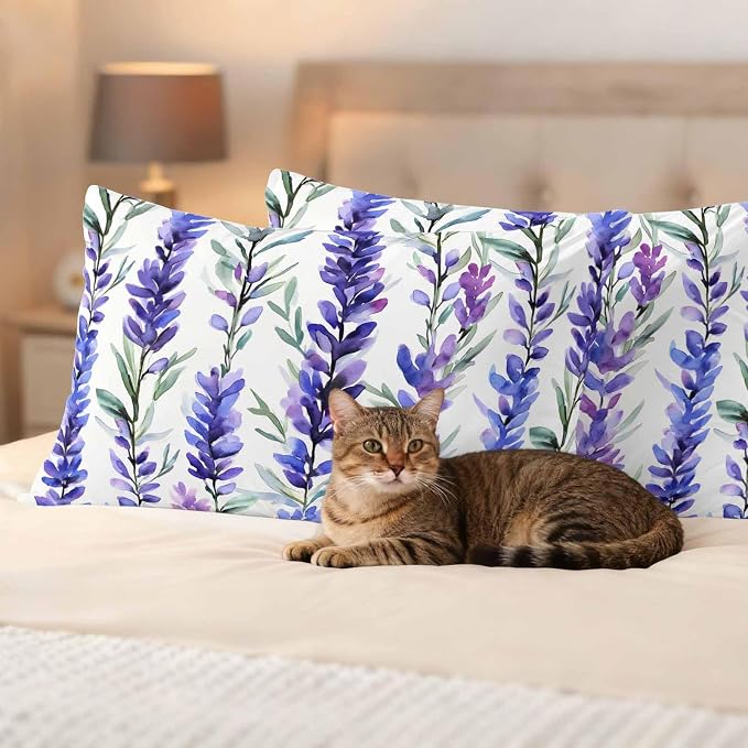 Outdoor Waterproof Pillow Covers 20x12Inch Spring Purple Lavender Throw Pillowcases for Patio Garden Couch Sofa Watercolor Floral Art Decorative Cushin Case,Pack of 2