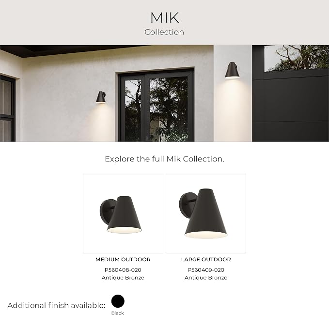 Progress Lighting Mik 18 Inch 1-Light Outdoor Wall Light, Modern Industrial Exterior Light, Antique Bronze Tapered Cone (18 in. H x 10 in. W x 12 in. Dia), P560409-020