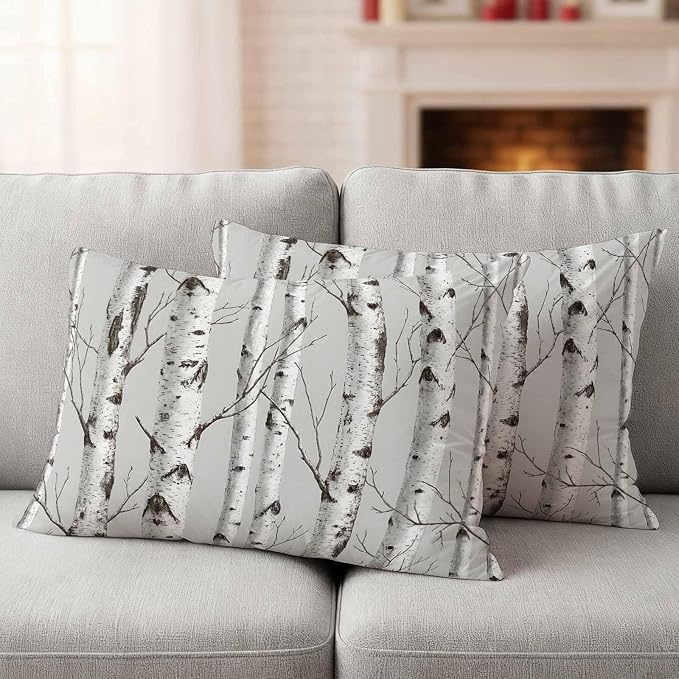 Nature Birch Trees Outdoor Pillow Covers 20"x12" Set of 2, Modern Gray Modern Tree Bark Texture Forest Waterproof Throw Pillow Covers for Patio Furniture, Decorative Cushion Covers for Porch