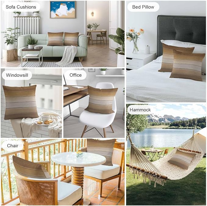 Brown Beige Outdoor Pillow Covers 16x16 Inch Throw Pillow Covers Set of 2 Waterproof Decorative Pillow Cases Farmhouse Vintage Gradient Wooden Grain Cushion Covers for Patio Furniture Garden Couch