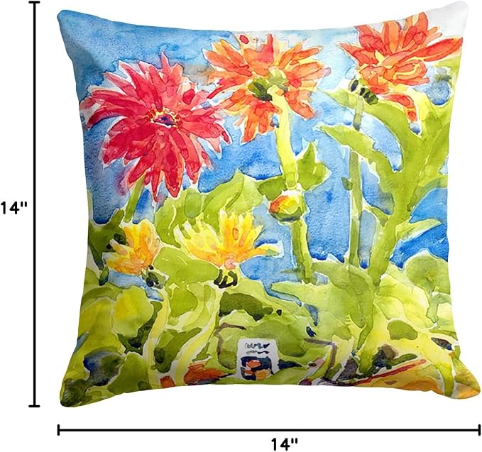 Caroline's Treasures 6038PW1414 Flower - Gerber Daisies Fabric Decorative Pillow Machine Washable, Indoor Outdoor Decorative Pillow for Couch, Bed or Patio, 14Hx14W