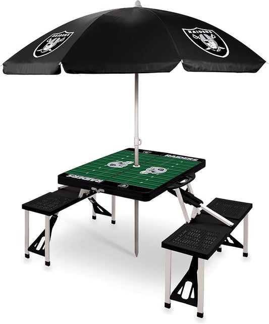 PICNIC TIME NFL Picnic Table Portable Folding Table with Seats and Umbrella