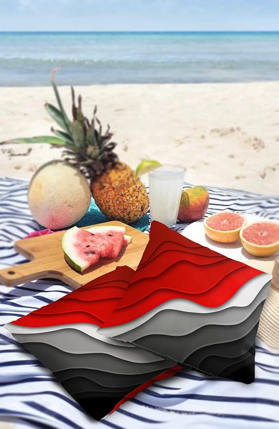 Outdoor Waterproof Pillow Covers for Patio Furniture Red Modern Geometric Decorative Throw Pillow Cover Abstract Beach Pillowcases Set of 2 Cushion Case for Sofa Couch Chair Home Decor 24 x 24 Inches