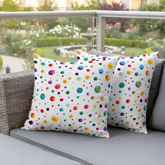 Color Polka Dot Outdoor Pillow Covers Set of 2 Abstract Watercolor Bubbles Modern Waterproof Throw Pillow Cover Decorative Cushion Cases for Patio Porch Garden 24X24 Inch