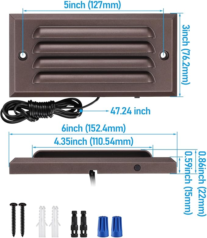 LEONLITE 12-Pack 5CCT 6 Inch Low Voltage LED Step Lights Outdoor | Horizontal Louvered Stair Lights, 12–24V AC/DC, IP65 Waterproof, 1800/2700/3000/4000/5000K, ETL, Aluminum, Oil Rubbed Bronze