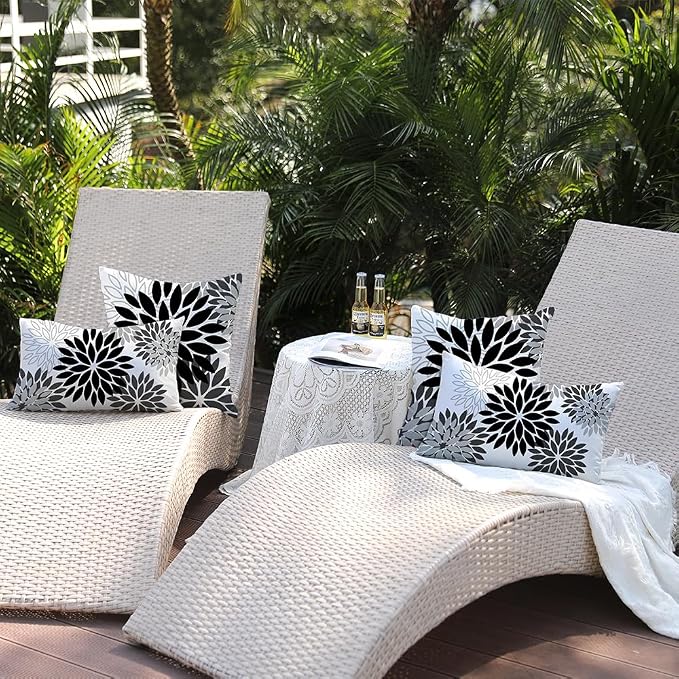 DFXSZ Outdoor Waterproof Pillow Covers 12x20 Set of 2 Black Grey Flower | Spring Summer Waterproof Flower Throw Pillowcases（No Inserts）Outdoor Decor for Patio Funiture Garden Polyester Covers