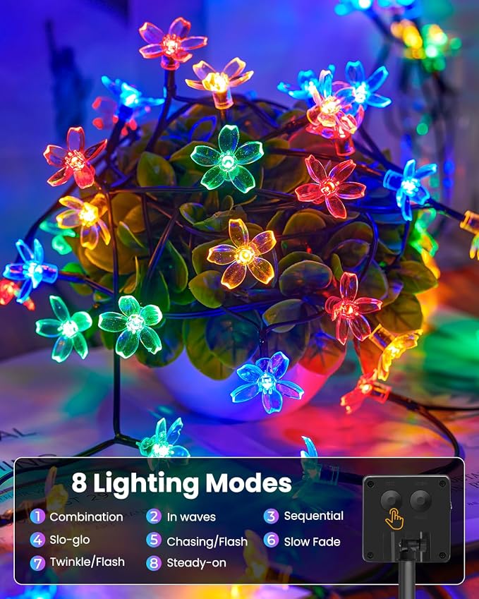 Brightown 2 Pack Total 52FT 120 LED Flower Solar String Lights Outdoor Waterproof Fairy Lights for Garden Yard Fence Patio Christmas Tree Wedding Party Decor, Multicolor