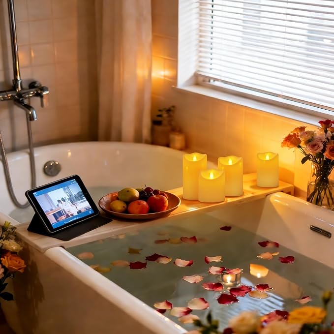 Outdoor Flameless Candles, Patented 3D Dual-LED, Set of 9 Slanted Resin Pillars with 2 Remotes, Bulk Party Decor for Fireplace Holiday, Non-Melting Waterproof Battery Operated, (Ivory)