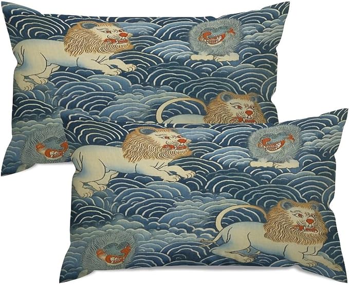 Zipped Pillow Cases for Home Decor Blue Tibet Tiger Throw Pillow Cover Set of 2 Farmhouse Cushion Cover Cases for Living Room Club Home Decor 12x20in