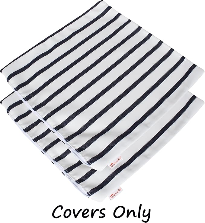 Outdoor/Indoor Sunbrella Throw Pillow Cover Only Square Set of 2 Pieces 16 inch x 16 inch Lido Indigo Stripe - Insert Not Included, Indigo/White