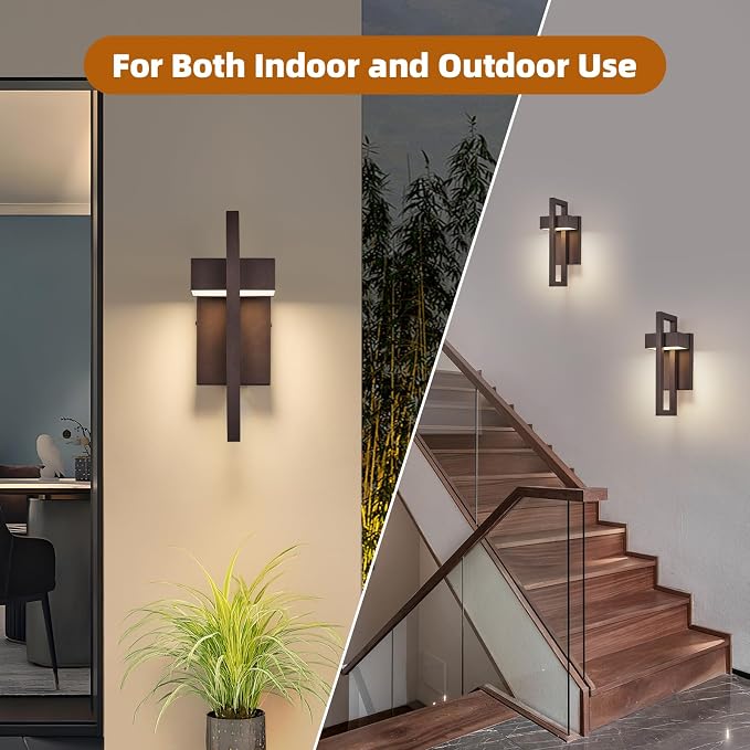 16.5'' Modern LED Outdoor Wall Sconce, Integrated LED Outdoor Light Fixtures Wall Mount Exterior Lights, Brown Front Porch Outside Lighting for House, Backyard, Warm White 3000K, 1 Pack
