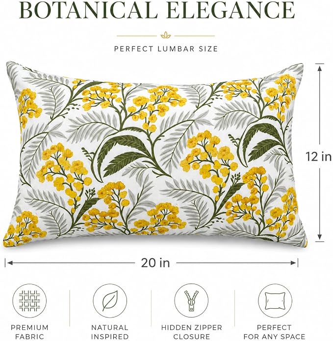 Outdoor Lumbar Pillows 12"x20" Waterproof Patio Pillows with Inserts | Set of 2 Fade Resistant Outdoor Waterproof Lumbar Pillow Decorative Garden Lumbar Cushions for Home Patio Terrace Sofa