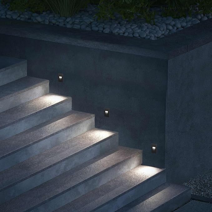 LEONLITE 6-Pack 5CCT 120V LED Step Lights, Vertical, Black | 150LM, 5%-100% Dimmable, CRI90, ETL, Indoor Outdoor Stair Lights, Wet Location, 2700K/3000K/3500K/4000K/5000K, Aluminum