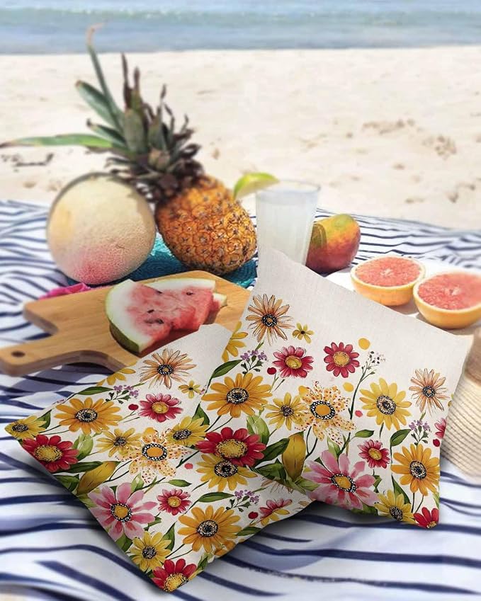 Outdoor Waterproof Pillow Covers for Patio Furniture Pink Purple Floral Decorative Throw Pillow Cover Red Yellow Flowers Pillowcases Set of 2 Cushion Case for Sofa Couch Chair Home Decor 20"x20"