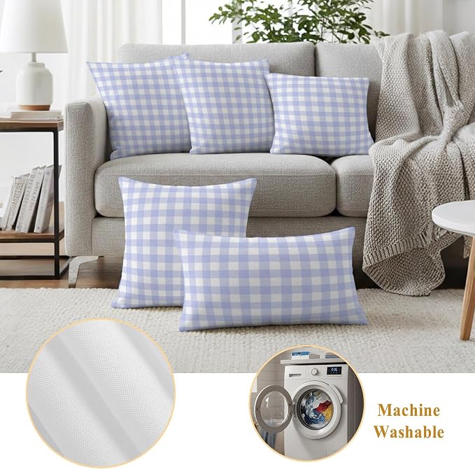 Light Purple Checks Outdoor Pillow Covers 26"x26" Set of 2, Gingham Plaid Abstract Modern Minimalist Waterproof Throw Pillow Covers for Patio Furniture, Decorative Cushion Covers for Porch