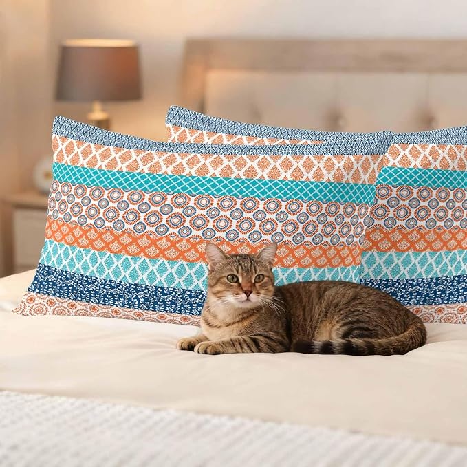 Geometric Bohemia Outdoor Pillow Covers Set of 2 Stripes Orange Turquoise and Blue Waterproof Throw Pillow Cover Decorative Cushion Cases for Patio Porch Garden 20X12 Inch