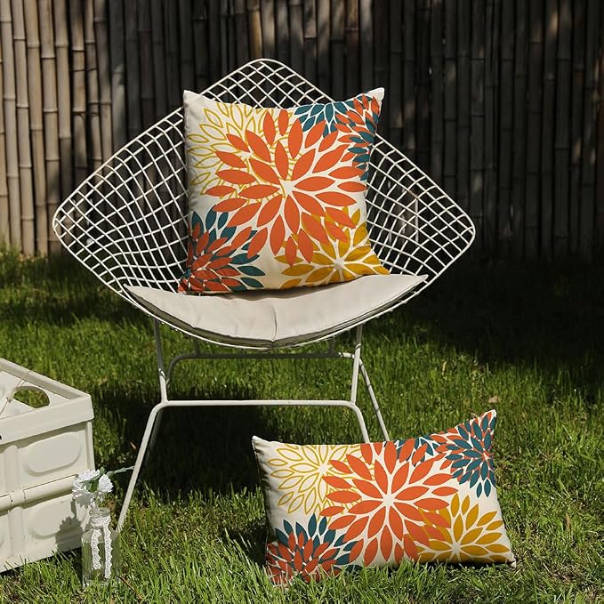 DFXSZ Outdoor Waterproof Pillow Covers 12x20 Set of 2 Orange Yellow Flower | Spring Summer Waterproof Flower Throw Pillowcases（No Inserts）Outdoor Decor for Fall Patio Funiture Garden Polyester Covers