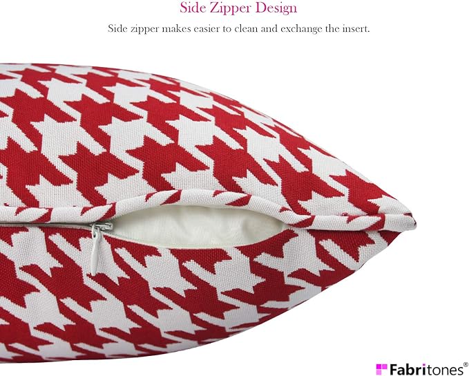 Pack of 2 Outdoor Waterproof Decorative Lumbar Pillows Covers for Patio Furniture, 20x12 Inch Fade Resistant Patio Garden Lumbar Cushion Covers for Couch Bed Sofa, Houndstooth Red
