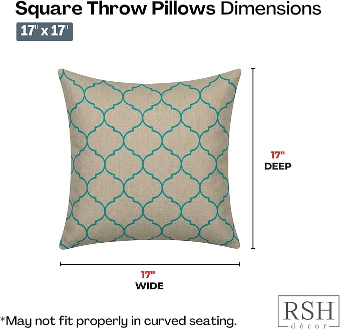 RSH DECOR: Sunbrella Square Throw Pillows Set of 2 | 17" x 17" | Water and Fade-Resistant Performance Fabric | Outdoor Pillow Covers with Down-Alternative Inserts | Made in USA (Trellis Geo II Mist)