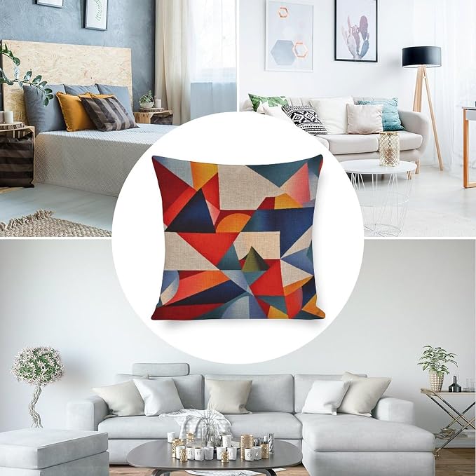 Pillowcase Farm Decorations Pillow Case Vintage Abstract Pillow Case Colorful Fun Aesthetic Mid Century Modern Gomestry Pillow Protectors with Zipper Standard Size Cushion Case for Sofa Couch 16"x16"