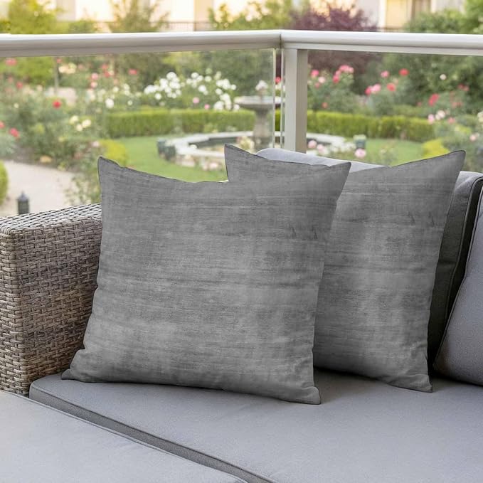 Vandarllin Outdoor Throw Pillows Covers 24x24 inch Set of 2 Waterproof Grey Linen Decorative Zippered Cushion Covers for Patio Furniture, Solid Color Texture Lumbar Pillowcases