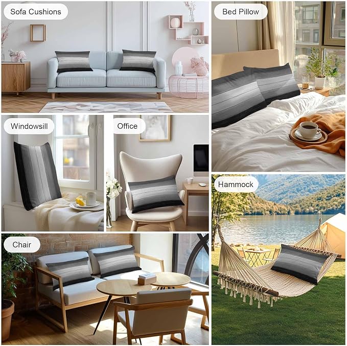 Black Gray Outdoor Pillow Covers 20x12 Inch Lumbar Pillow Covers Set of 2 Waterproof Decorative Throw Pillow Cases Farmhouse Vintage Gradient Wooden Plank Cushion Covers for Patio Furniture Garden