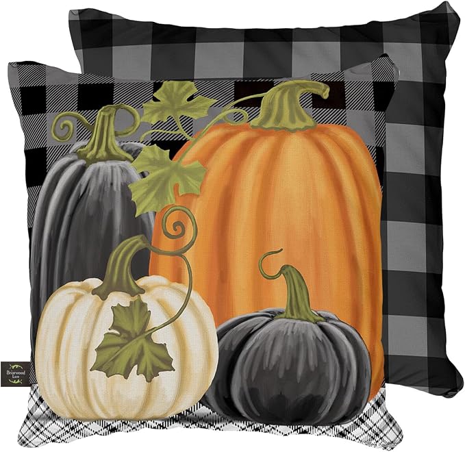 Briarwood Lane Indoor/Outdoor Pillow 17x17 Checkered Pumpkins Fall Decorative for Fall Pillow