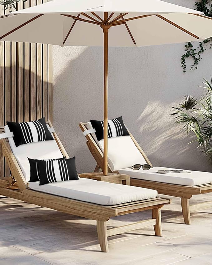 Pack of 4 Outdoor Lumbar Pillow Covers 12x20 Inch, Black White Stripe Waterproof Throw Pillow Covers Set, Modern Rustic Vertical Striped Indoor&Outdoor Decorative Cushion Cases for Patio Porch Beach