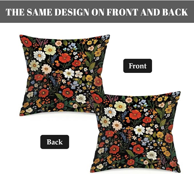 22x22 Inch Outdoor Pillow Covers Set of 2 Waterproof Throw Pillow Covers Decorative Couch Cushion Covers Boho Wild Flowers Plant Square Pillowcases Protectors for Patio Garden Sofa
