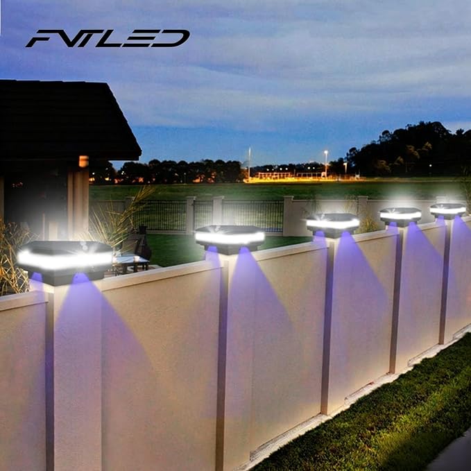 Solar Post Cap Lights Outdoor, 52 LEDs 160LM 6000K Cool White, 4 Pack Black | IP65 Waterproof Fence Post Lights, Compatible with 4x4 5x5 Wooden Posts, Fit for Patio Garden Yard Porch