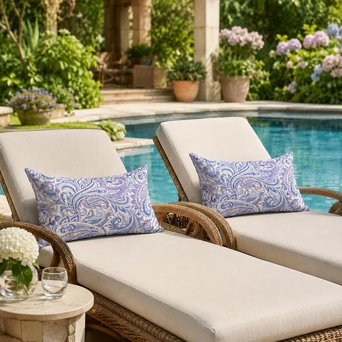 Pack of 2 Patio Lumbar Pillows 12"x20" | Fade Resistant Outdoor Waterproof Lumbar Pillow with Inners Decorative Garden Lumbar Cushions for Home Patio Terrace Sofa