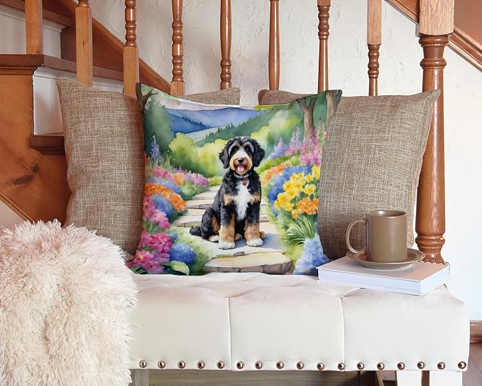 Caroline's Treasures Bernedoodle Spring Path Throw Pillow Machine Washable, Indoor Outdoor Decorative Pillow for Couch, Bed or Patio, 14Hx14W